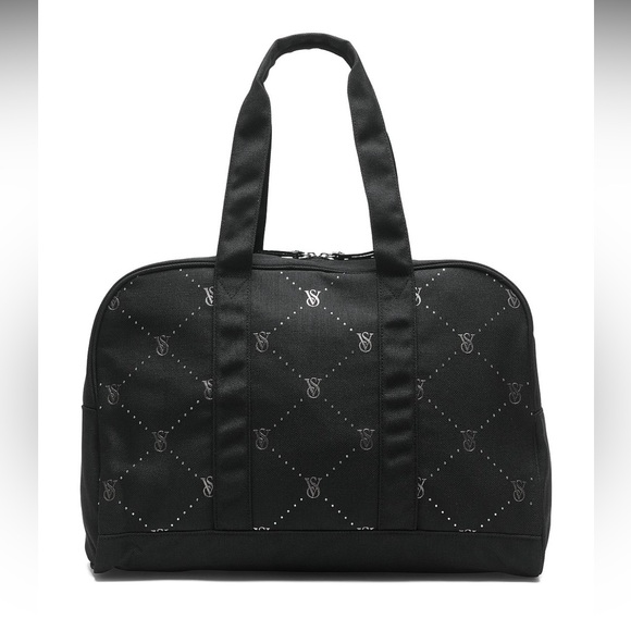 NWT Victoria's Secret VS Logo Large Weekender Black Quilted Tote Zip Duffle Bag - Picture 2 of 6